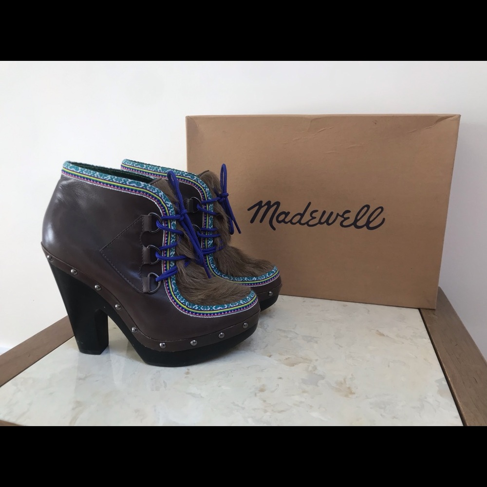 Belle by Sigerson Morrison for Madewell brown fur clog high heel  booties size 8
